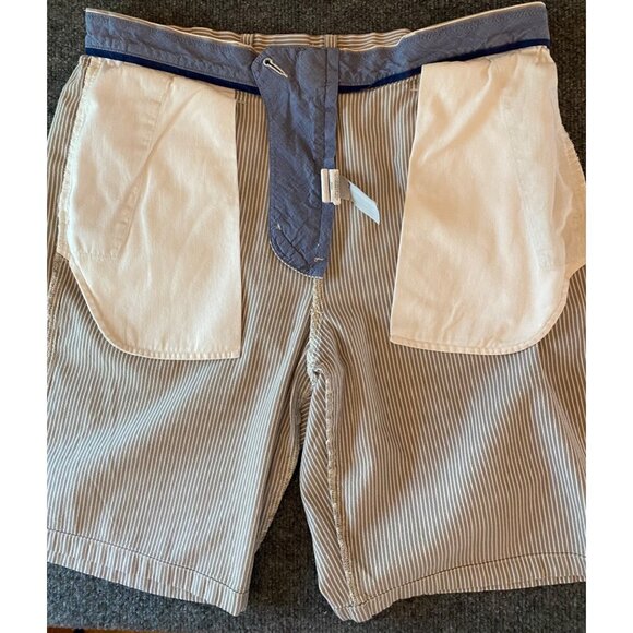 J. CREW 10.5" Club Shorts Men 34W Striped Grey/White Flat Front Casual Chino - Picture 14 of 16